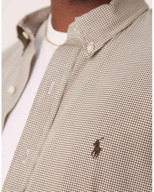 Polo Ralph Lauren Natural Icon Logo Slim Fit Houndstooth Print Stretch Poplin Shirt for men