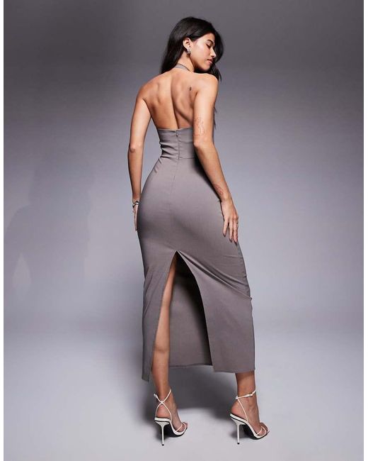 ASOS Purple Bengaline Halter Pencil Midi Dress