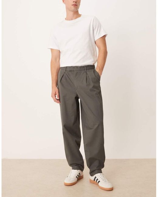 ASOS Gray Oversized Tapered Fit Chino Trousers for men