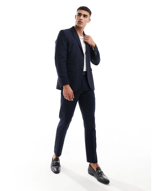SELECTED Blue Wool Blend Slim Fit Suit Jacket for men