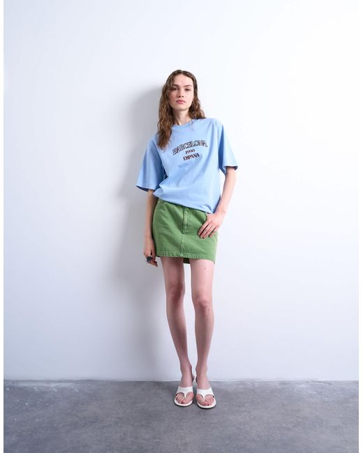 TOPSHOP Blue Graphic Barcelona Oversized Tee