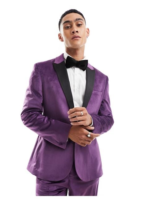 ASOS Purple Skinny Velvet Tuxedo Suit Jacket for men