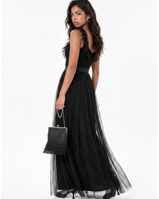 ANAYA Black Strappy Ruffle Maxi Dress