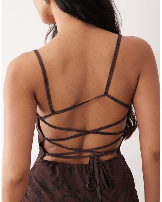 ASOS Natural Printed Mesh Strappy Midi Dress