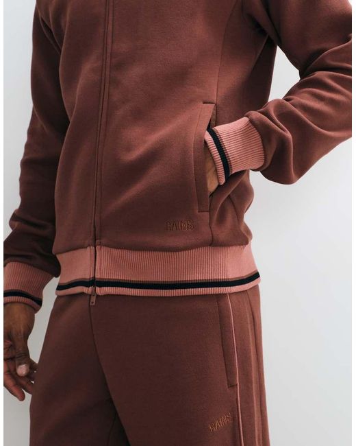 Rains Red 41020 Downtime Co-ord Knitted Double Zip Logo Track Top for men