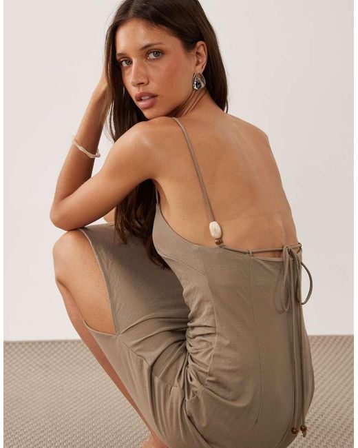 Mango Natural Square Neck Split Hem Midi Dress