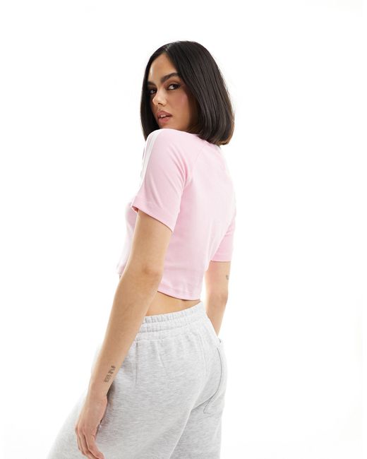T-shirt mini pastello con 3 strisce di Adidas Originals in Pink