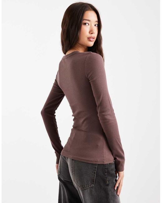 New Look Geribbelde Top Met Ronde Hals En Lange Mouwen in het Purple