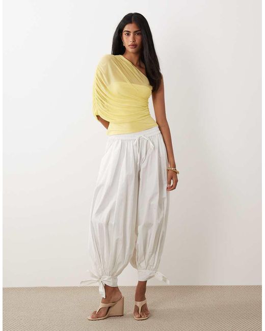 ASOS Yellow Mesh One Shoulder Top With Ruching
