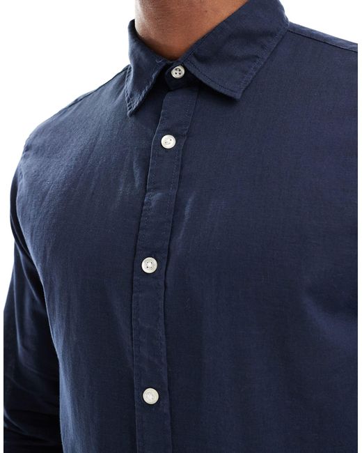 Chemise en lin à manches longues Jack & Jones pour homme en coloris Blue