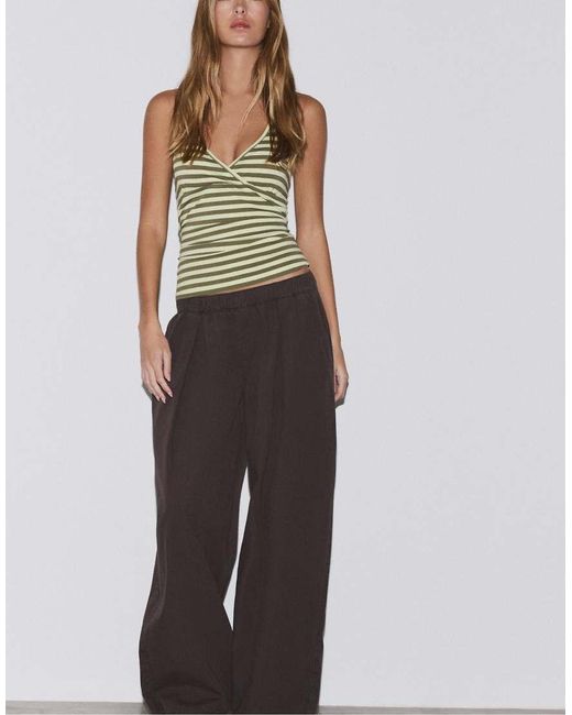 Stradivarius Green Fitted Halter Top