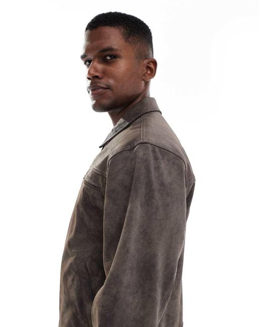 Cotton On Brown Cropped Faux Suede Harrington Jacket for men