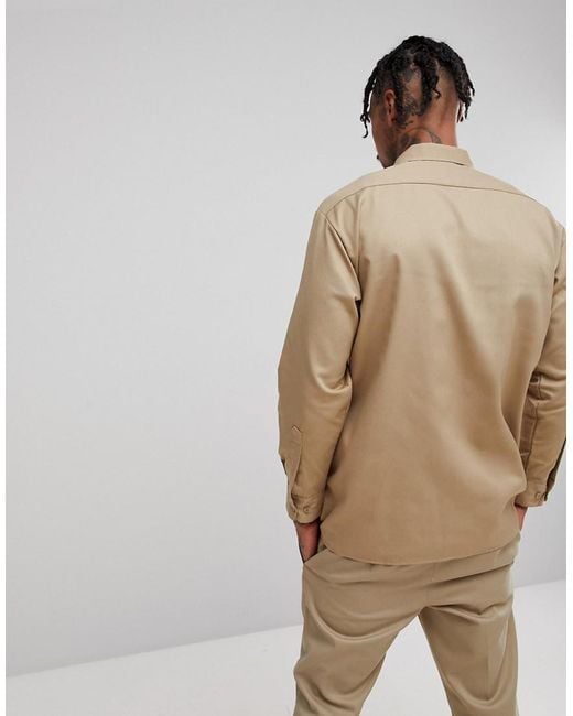 Dickies Long Sleeve Work Shirt In Stone 