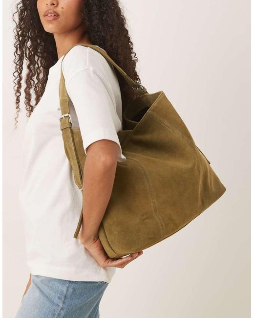 ASOS Green Suede Tote Bag With Buckle
