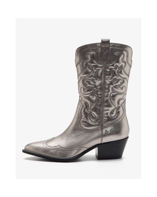 OFF THE HOOK Gray Soho Knee Leather Cowboy Boots Calf Boots