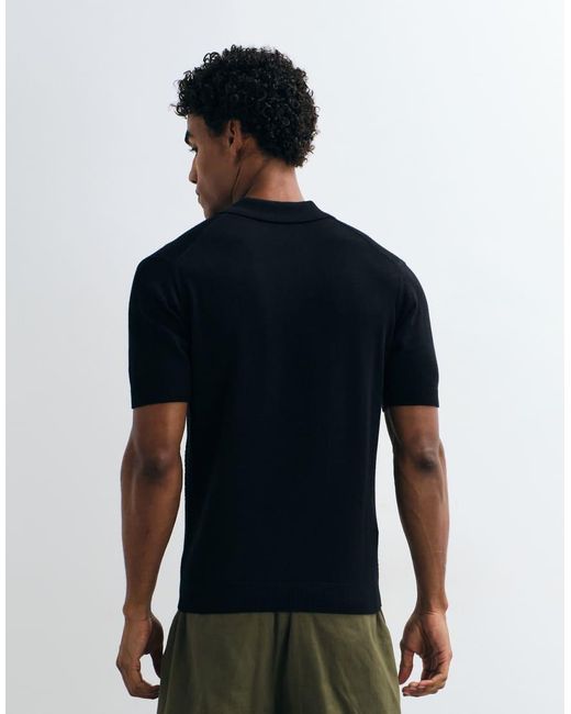 Mango Black Zip Through Knitted Polo Top for men