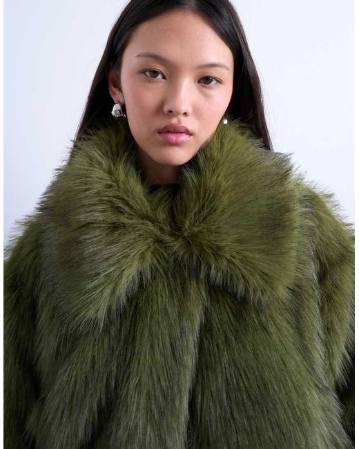 TOPSHOP Green Faux Fur Zip Thru Bomber Jacket