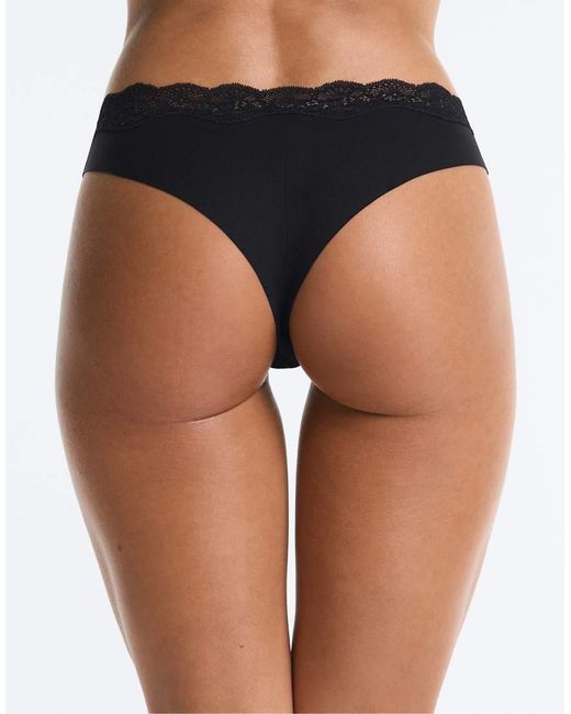 Oysho Black 3 V-Cut Lace Laser-Cut Polyamide Brazilian Briefs