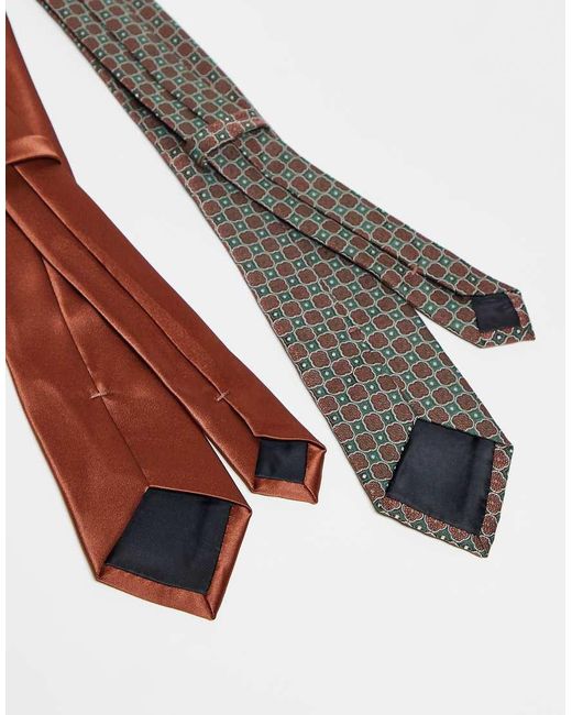 ASOS White 2 Pack Burnt Orange And Patterned Tie for men