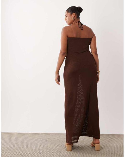 ASOS Brown Asos Design Curve Sheer Mesh Bandeau Maxi Dress