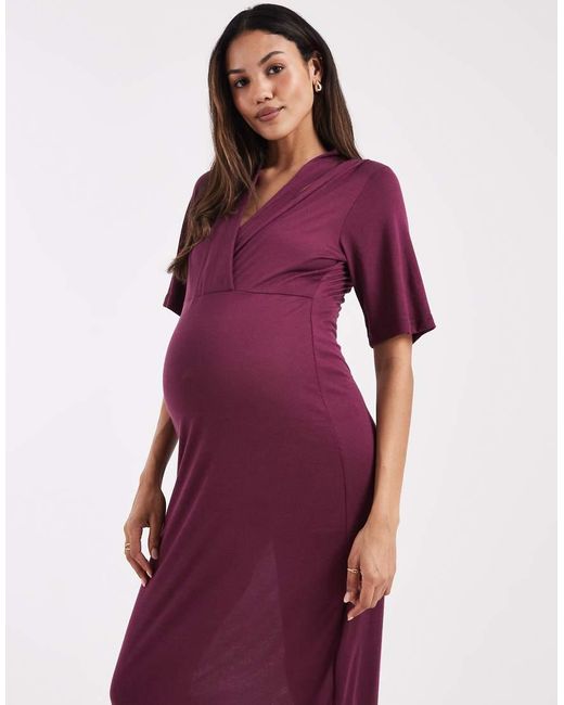 Mama.licious Red Mamalicious Maternity Short Sleeve Wrap Front Jersey Midi Dress