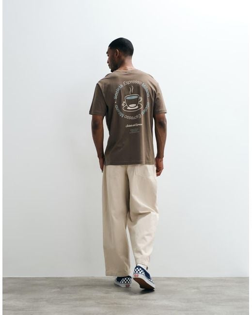 Only & Sons Brown Relaxed Fit T-shirt With Espresso Back Print for men