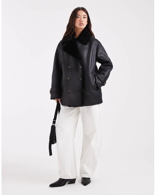 ASOS Black Oversized Bonded Borg Flight Jacket