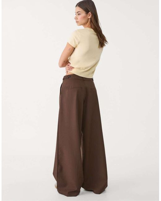 Stradivarius Brown Super Wide-leg Adjustable Trousers