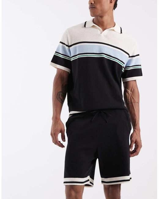 ASOS Multicolor Relaxed Knitted Co-Ord Shorts With Stripe Detail for men