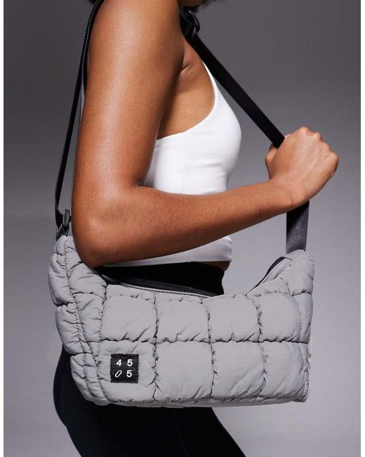 4505 Gray Quilted Woven Sling Bag With Inner Zip Pocket