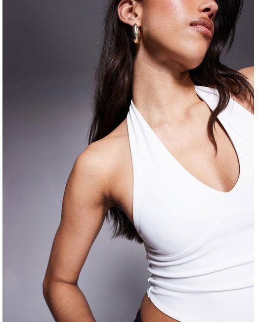 ASOS Blue Sculpting Halter Neck Crop Top