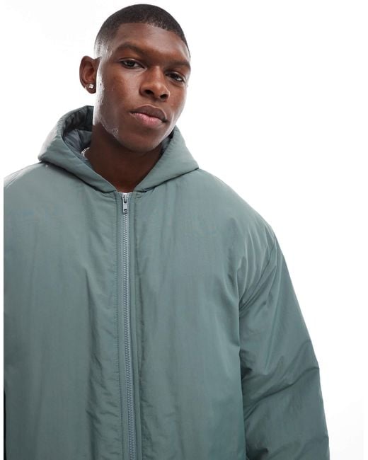 ASOS Gray Oversized Puffer Jacket With Hood for men