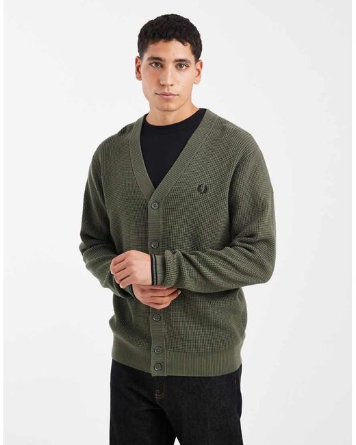 Fred Perry Green Waffle Cardigan for men