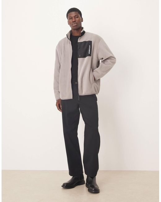 ASOS Natural Oversized Fleece Zip Through With Nylon Pocket for men