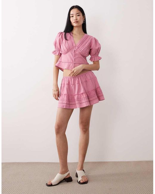Wednesday's Girl Pink Co-ord Broderie Tiered Mini Skirt
