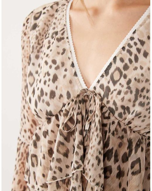 Miss Selfridge Blue Flared Sleeve Ruffle Blouse