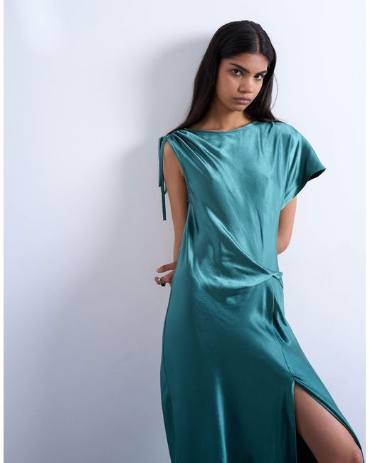 TOPSHOP Blue – asymmetrisches satin-maxikleid