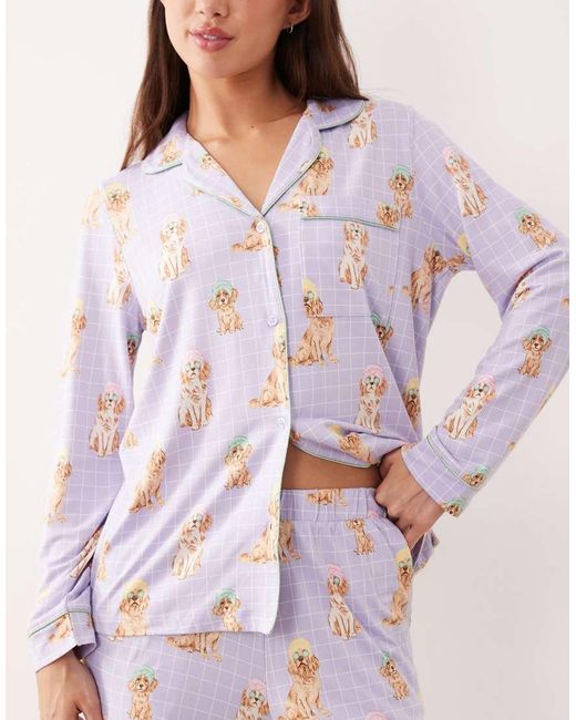 Chelsea Peers Pink Long Button Up Pyjama Set