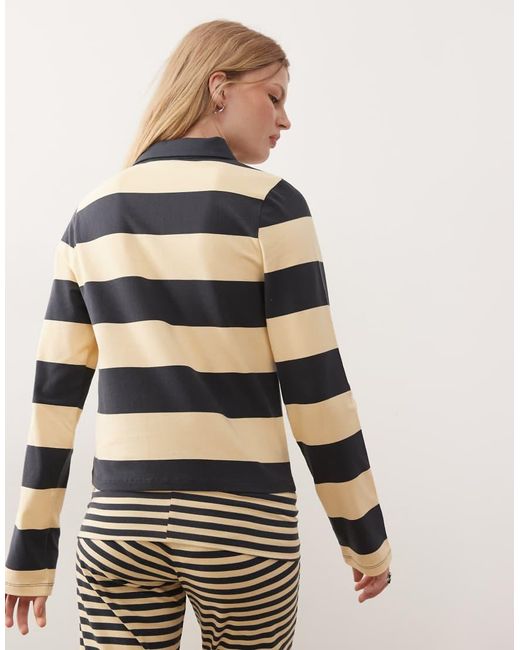 Collusion Gestreepte Gekrompen Polo Met Lange Mouwen, Deel Van Co-Ord Set in het Yellow