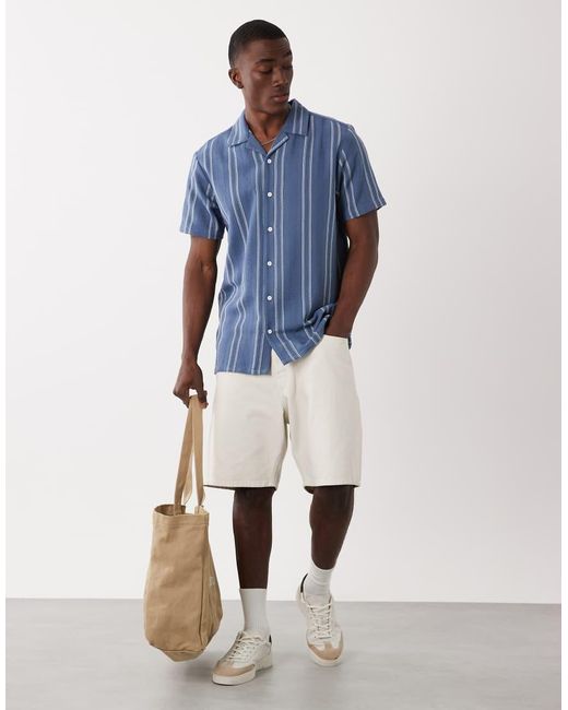 Threadbare Blue Cotton Mix Textured Short Sleeve Shirt for men