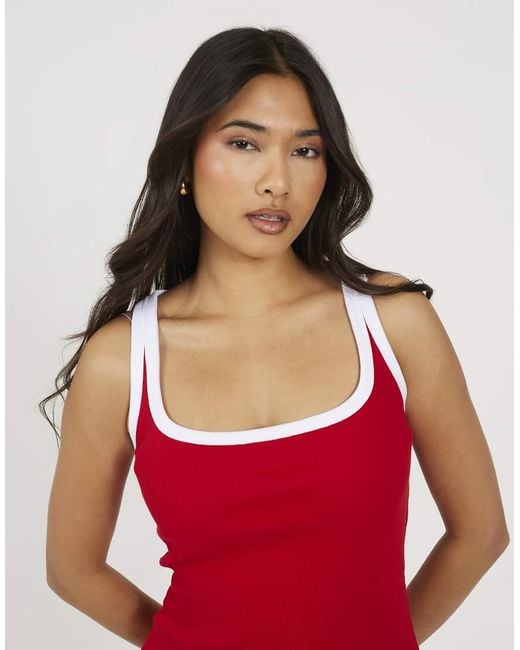 Brave Soul Red Cotton Jersey Contrast Piping Bodycon Mini Dress