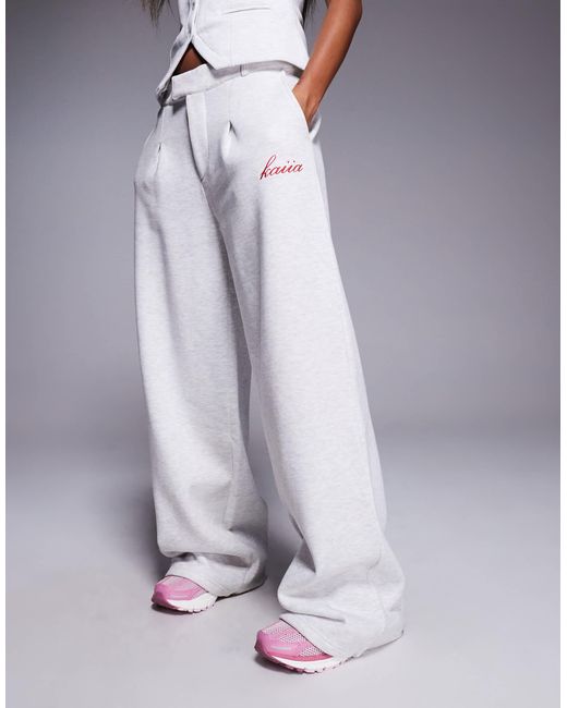 Kaiia Gray Embroidered Wide Leg Pintuck Trackies