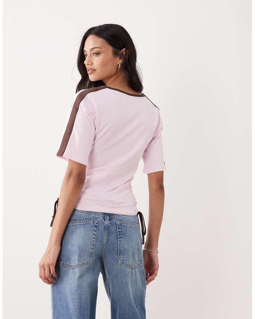 ASOS White Short Sleeve V Neck With Ruching Tie Details Top
