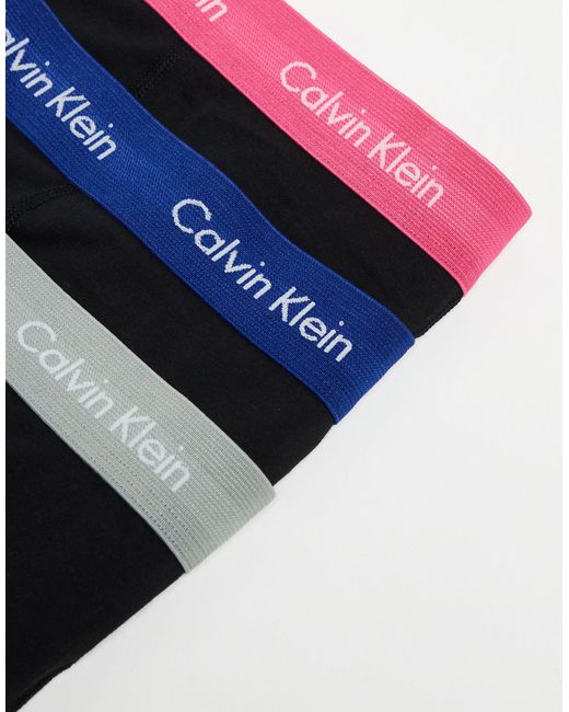 Cotton stretch - confezione da 3 boxer aderenti traspiranti neri con elastico colorato di Calvin Klein in Black da Uomo