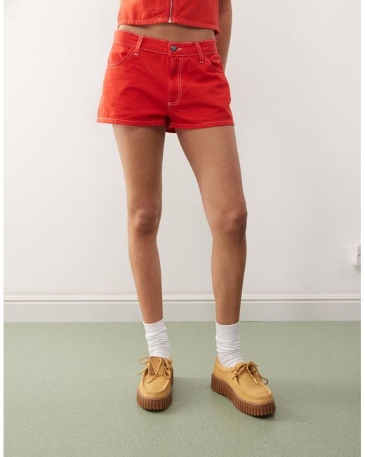 Collusion Red Linen Look Micro Shorts Co-ord