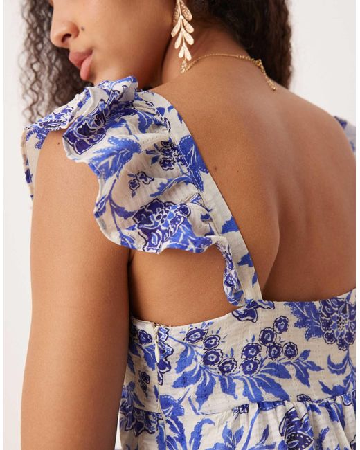 Mango Blue Ruffle Sleeve Midi Dress
