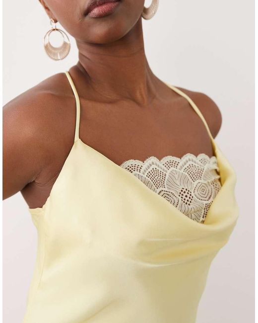 Vila Natural Lace Insert Cowl Neck Satin Cami Maxi Dress