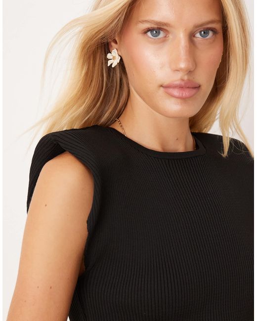 ASOS Black Knitted Tank Top With Shoulder Pads