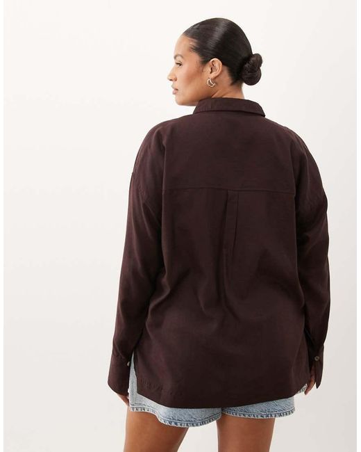ASOS Brown Curve Sheer Beach Shirt With Linen