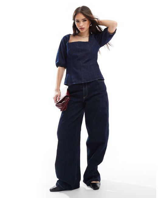 ASOS Blue – tailliertes jeans-oberteil mit ziernaht